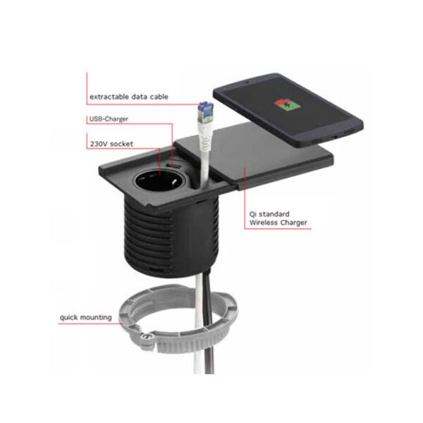 EVOline Square80 with Qi charger / 1x power / 1x USB charger / Black-2461