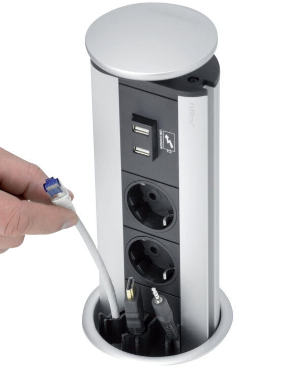 EVOline Port Cable Guide / Silver / 1x socket / 1x USB-3098