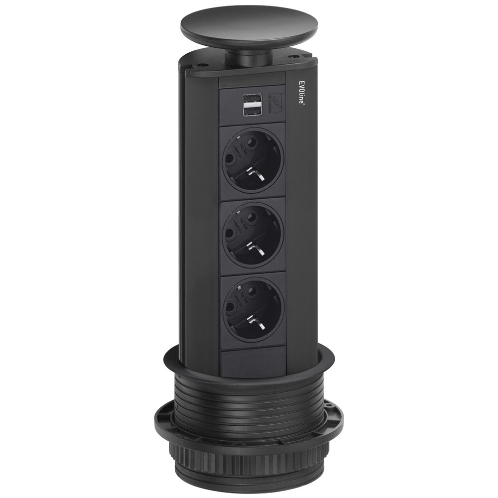 Featured image for “EVOline Port double/dual USB Charger / Full Black / 3x socket”