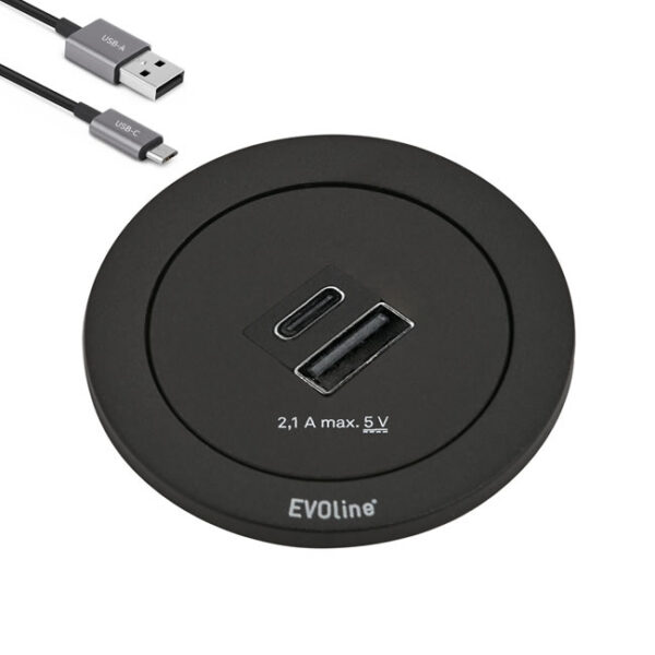 EVOline One - Double USB charger Type-AC black - EVOlineStore