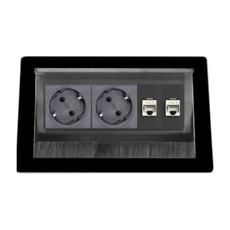 Featured image for “EVOline Fliptop Push Data S Black / Netbox 2x power socket / 2x RJ45”
